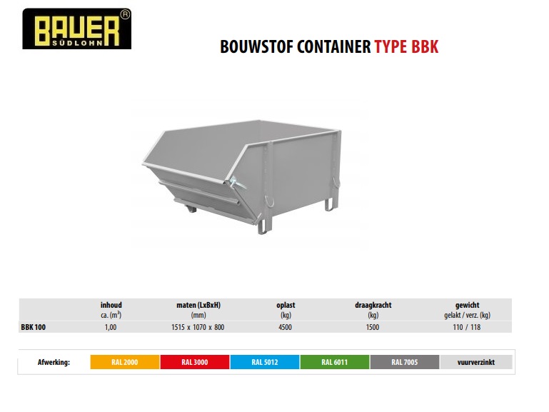 Bouwstof-container BBK 100 RAL 7005