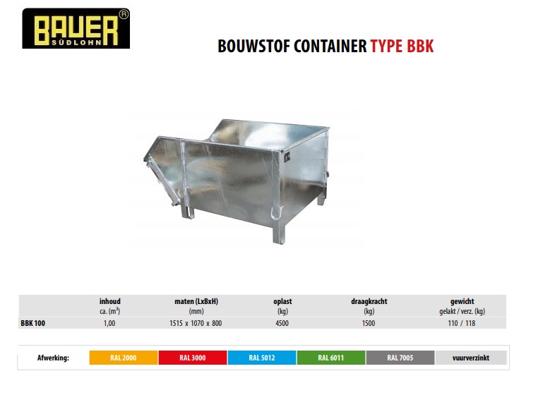 Bouwstof-container BBK 100 verzinkt