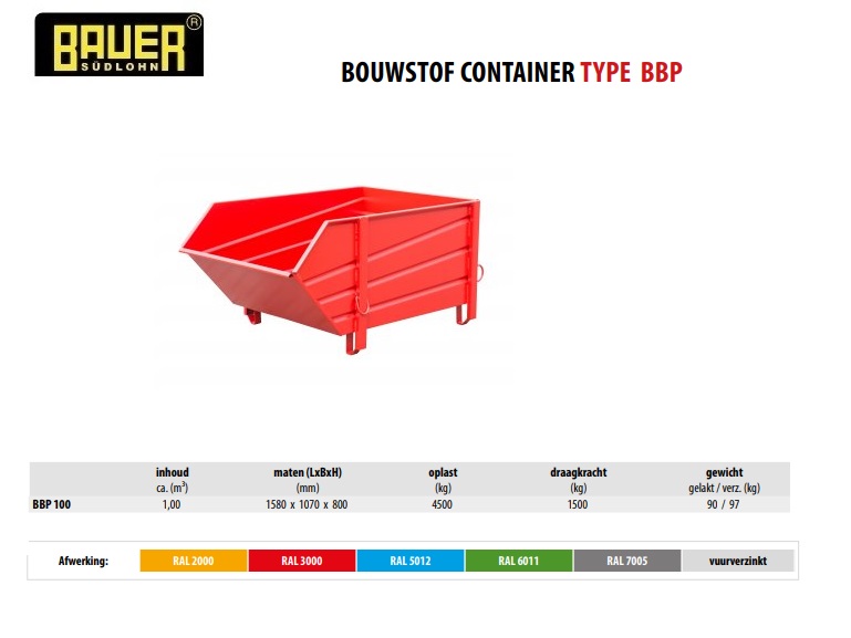 Bouwstof-container BBP 100 RAL 3000