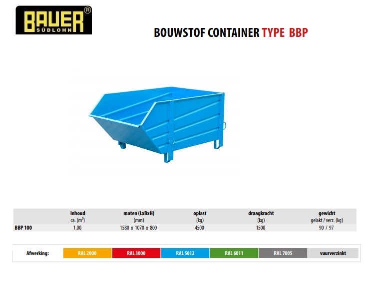 Bouwstof-container BBP 100 RAL 5012