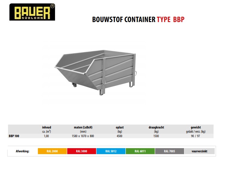 Bouwstof-container BBP 100 RAL 7005
