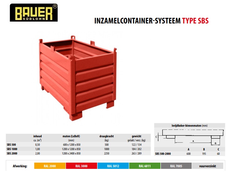Inzamelcontainer-Systeem SBS 500 RAL 3000