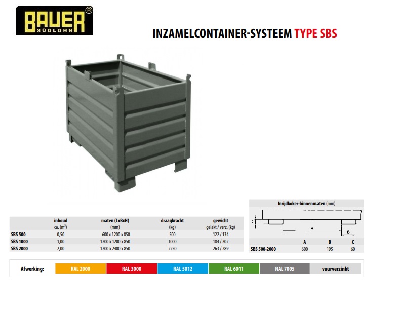 Inzamelcontainer-Systeem SBS 500 RAL 7005