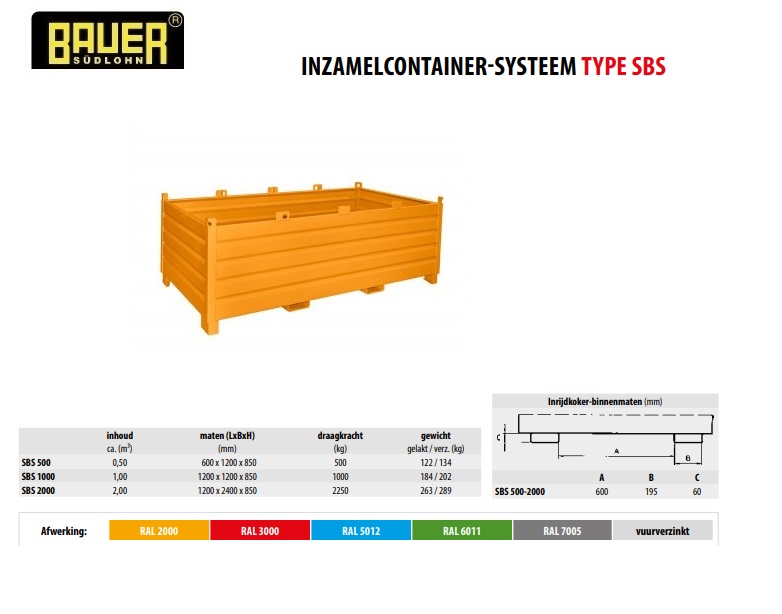 Inzamelcontainer-Systeem SBS 2000 RAL 2000