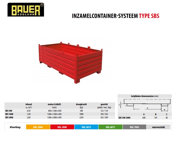 Inzamelcontainer-Systeem SBS 2000 RAL 3000