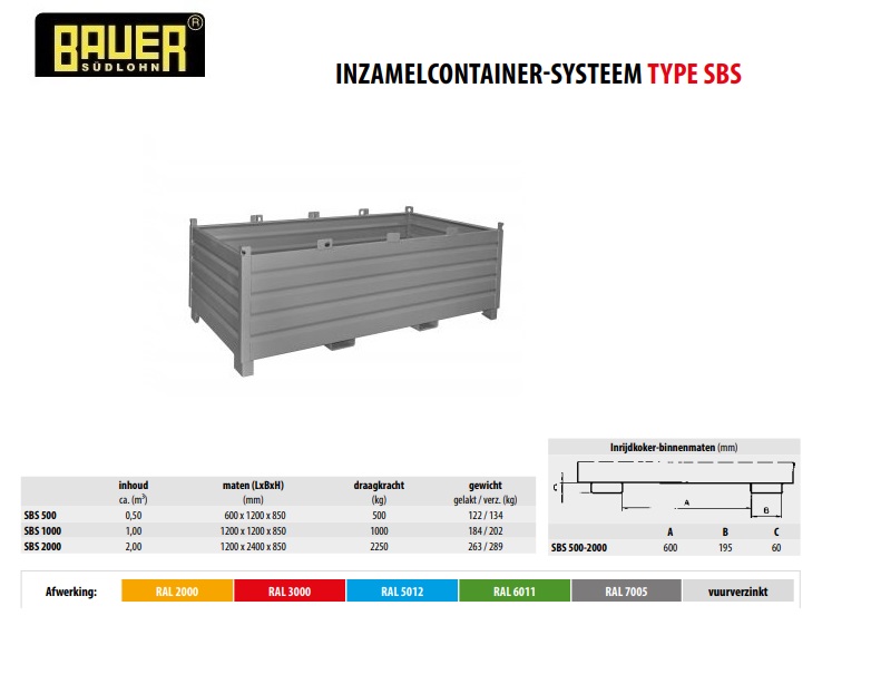 Inzamelcontainer-Systeem SBS 2000 RAL 7005