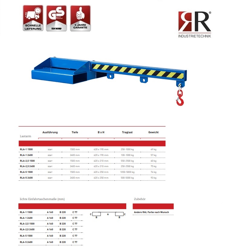 Lastarm Typ RLA-1 1500 RAL 5010