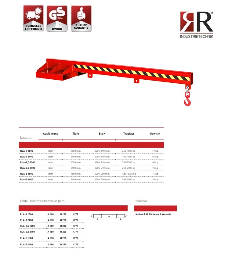 Lastarm Typ RLA-2,5 2400 RAL 3000 | DKMTools - DKM Tools