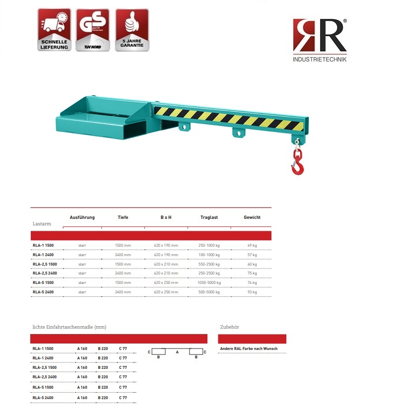 Lastarm Typ RLA-1 1500 RAL 5018