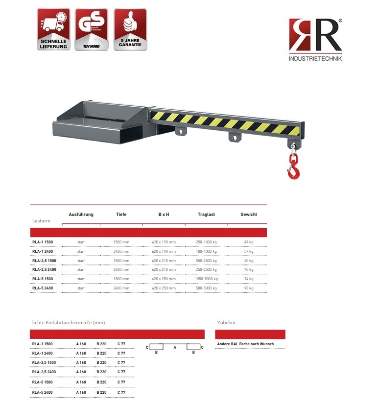 Lastarm Typ RLA-1 1500 RAL 7005