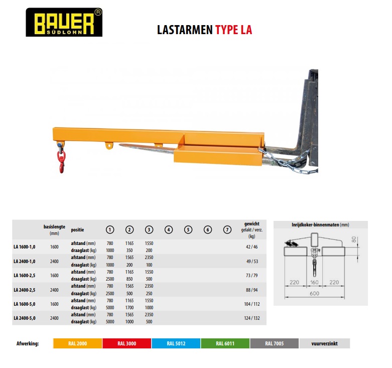 Lastarm LA 1600-1,0 Ral 2000