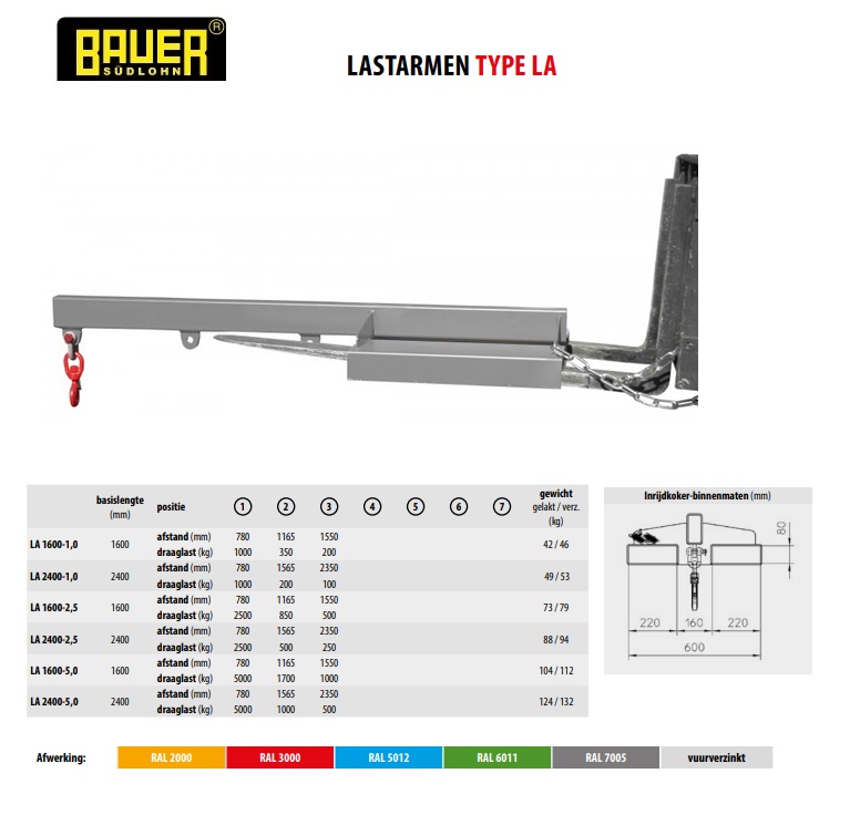 Lastarm LA 1600-1,0 Ral 7005