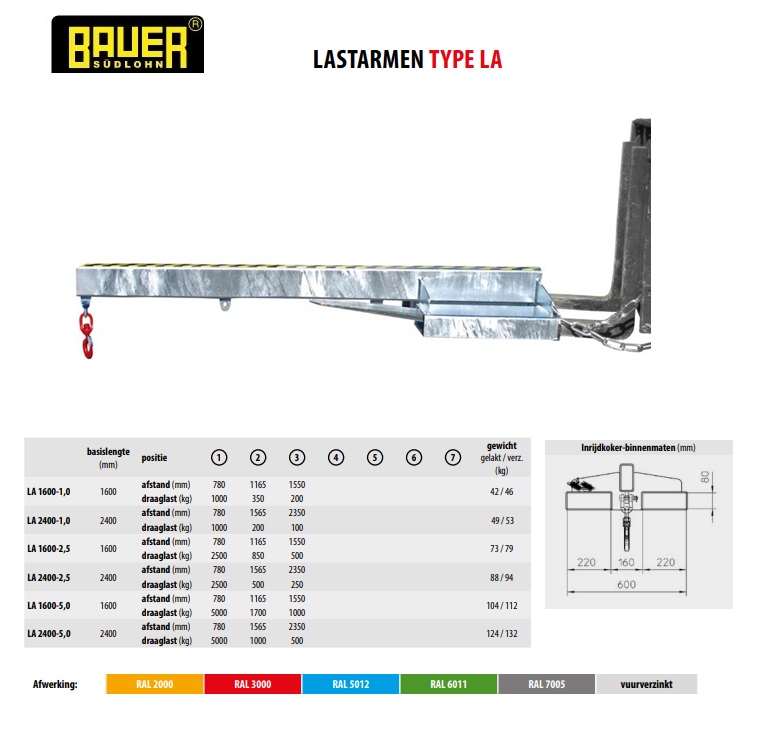 Lastarm LA 1600-1,0V vuurverzinkt