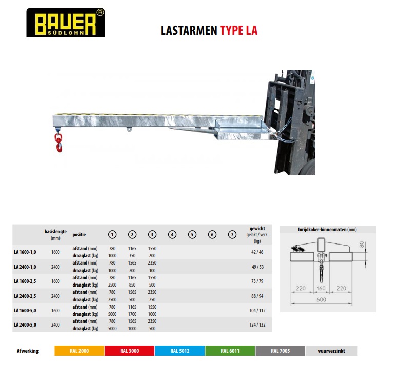 Lastarm LA 2400-1,0V vuurverzinkt