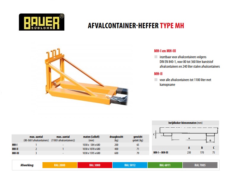 Afvalcontainer-heffer MH-I RAL 2000