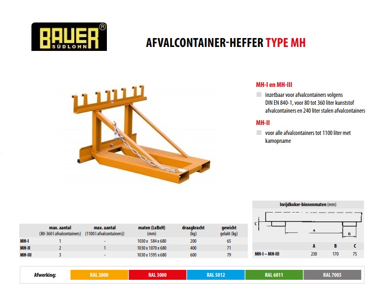 Afvalcontainer-heffer MH-II RAL 2000