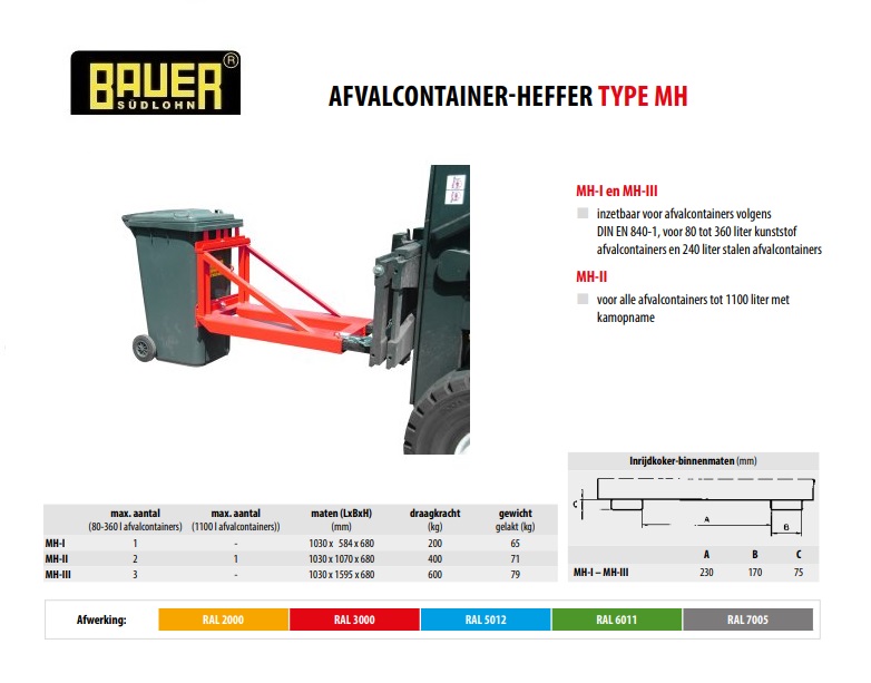 Afvalcontainer-heffer MH-I RAL 3000