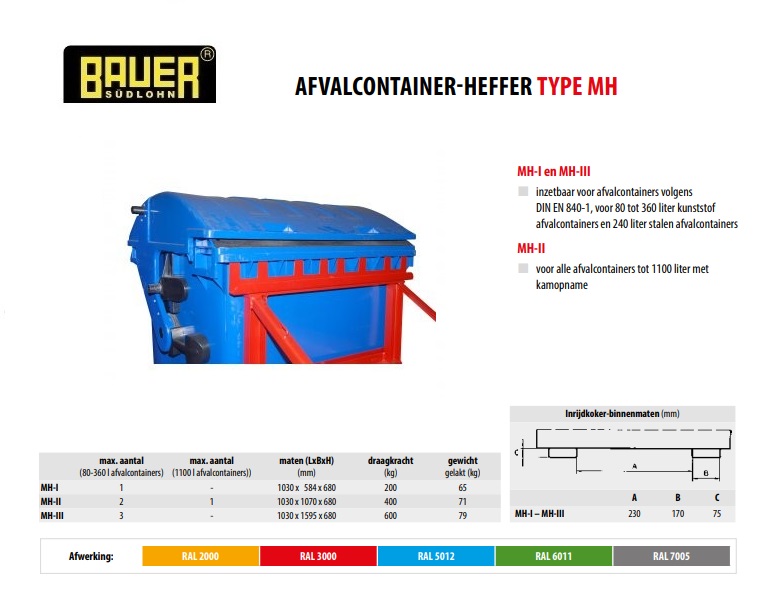 Afvalcontainer-heffer MH-II RAL 3000