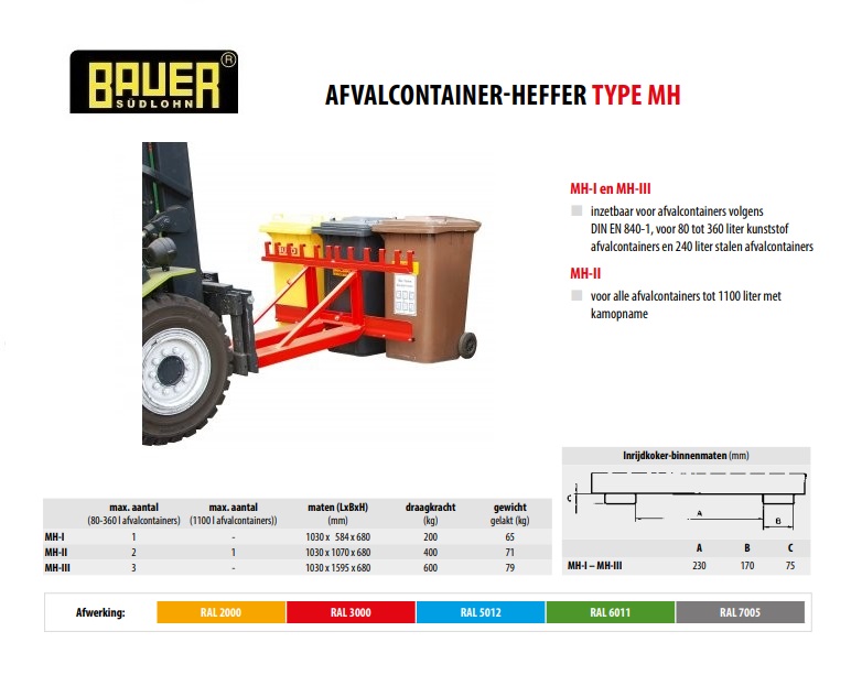 Afvalcontainer-heffer MH-III RAL 3000