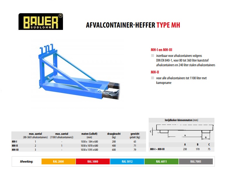Afvalcontainer-heffer MH-I RAL 5012