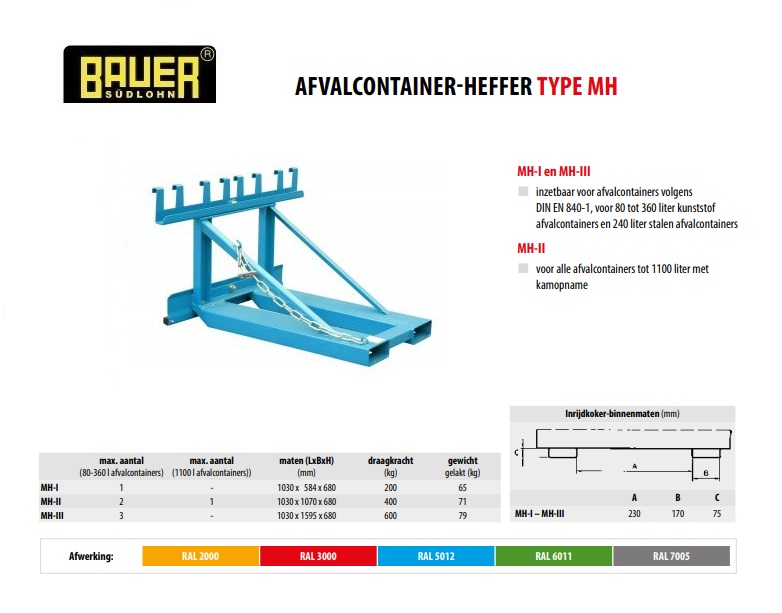 Afvalcontainer-heffer MH-II RAL 5012