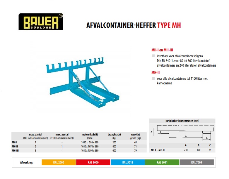 Afvalcontainer-heffer MH-III RAL 5012