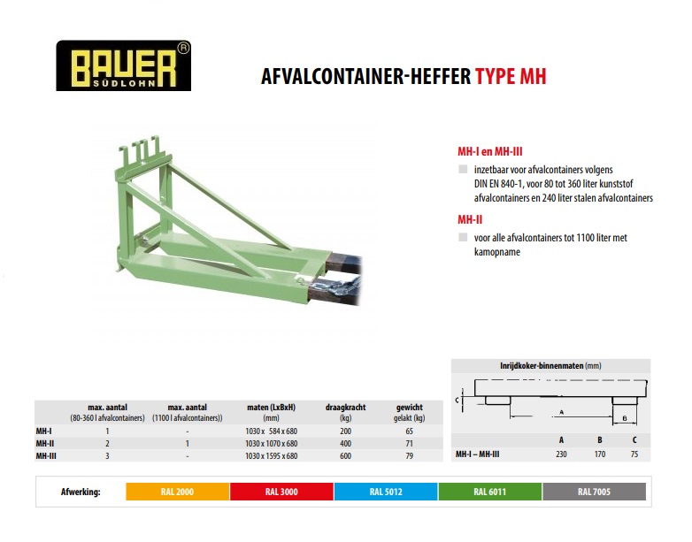 Afvalcontainer-heffer MH-I RAL 6011