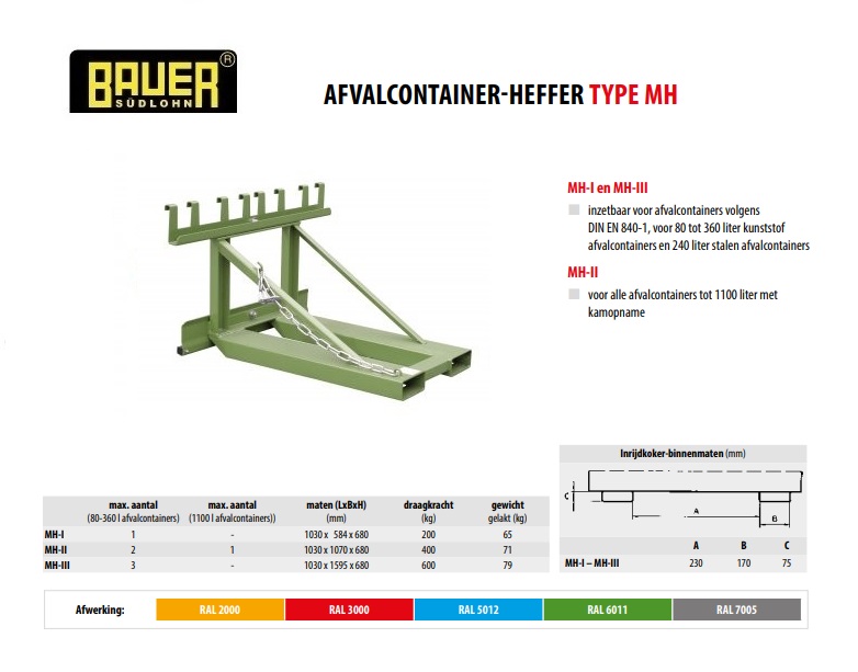 Afvalcontainer-heffer MH-II RAL 6011