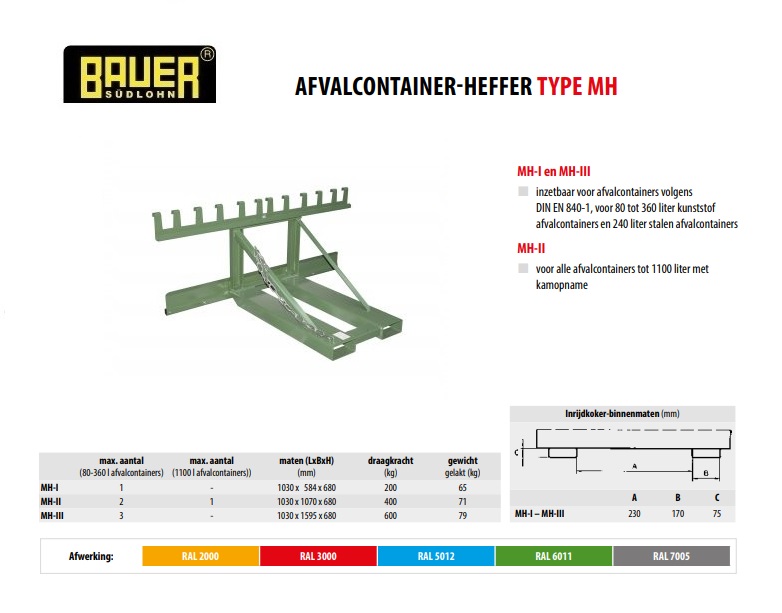 Afvalcontainer-heffer MH-III RAL 6011