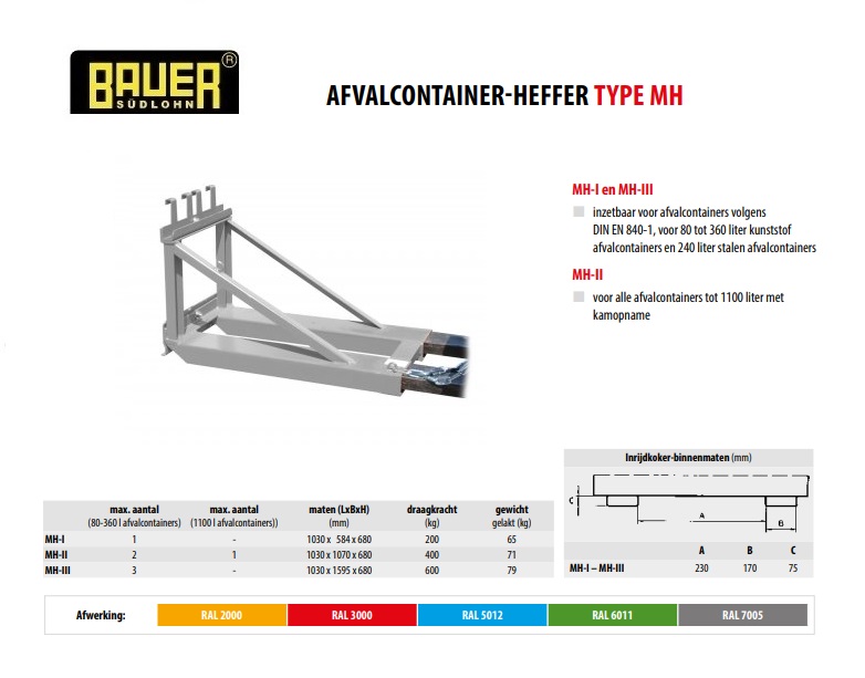 Afvalcontainer-heffer MH-I RAL 7005