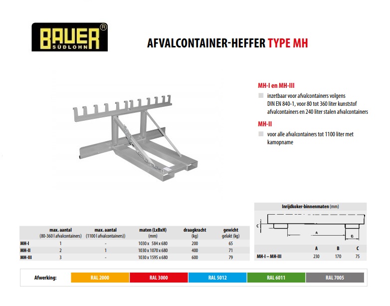 Afvalcontainer-heffer MH-III RAL 7005