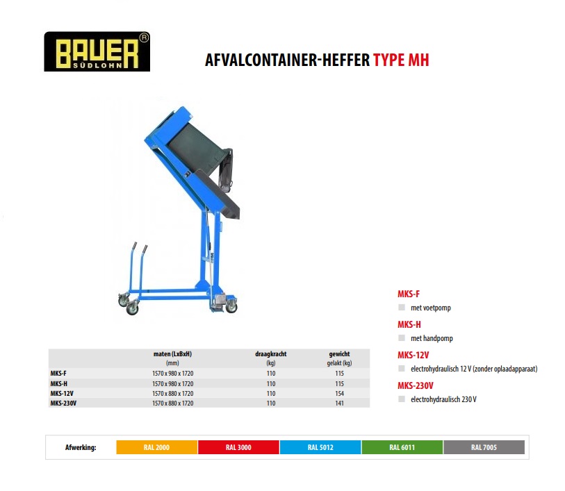 Afvalcontainer kiepstation MKS-H RAL 5012