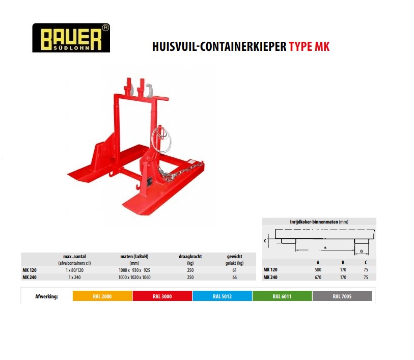 Huisvuil-containerkieper MK 120 RAL 7005 | DKMTools - DKM Tools