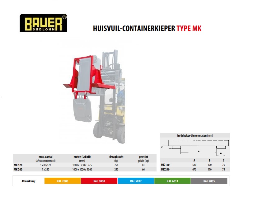 Huisvuil-containerkieper MK 240 RAL 3000