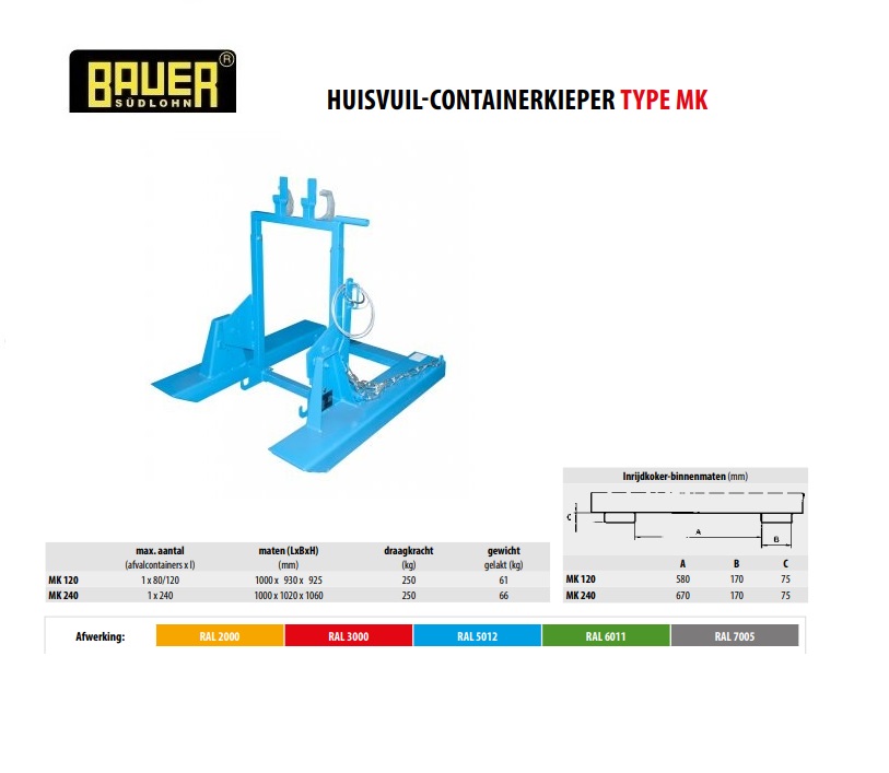 Huisvuil-containerkieper MK 120 RAL 7005 | DKMTools - DKM Tools