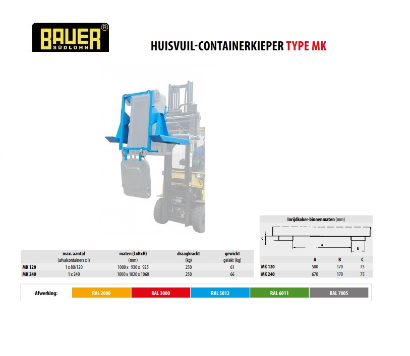 Huisvuil-containerkieper MK 240 RAL 5012