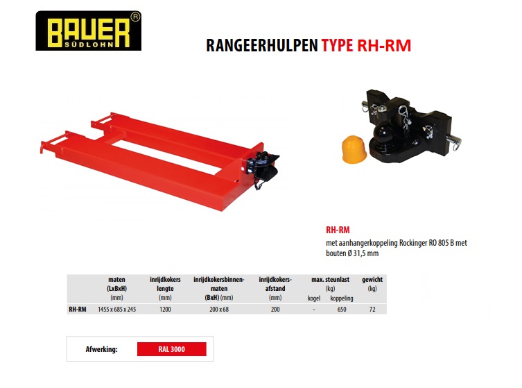 Rangeerhulp met aanhangerkoppeling en koppelingskogel RH-RMK RAL 3000 | DKMTools - DKM Tools