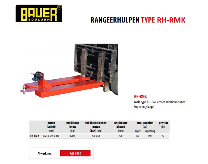 Rangeerhulp met aanhangerkoppeling en koppelingskogel RH-RMK RAL 3000