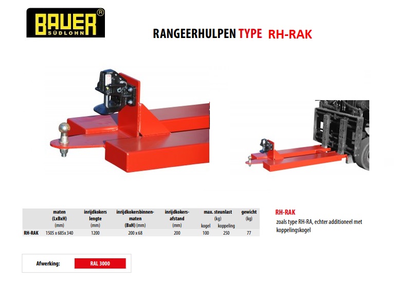 Rangeerhulp met koppelingskogel RH-RAK RAL 3000