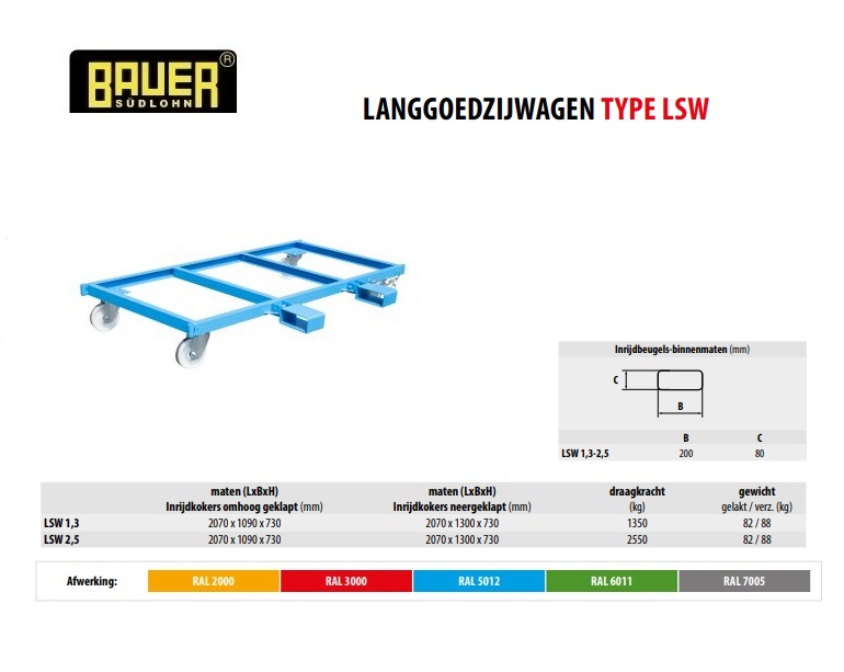 Langgoedzijwagen LSW 1,3 RAL 5012