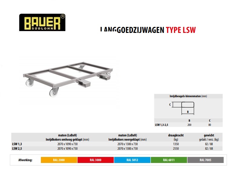 Langgoedzijwagen LSW 1,3 RAL 7005