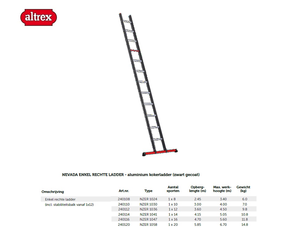 Nevada enkel rechte ladder - 1 x 8 sporten
