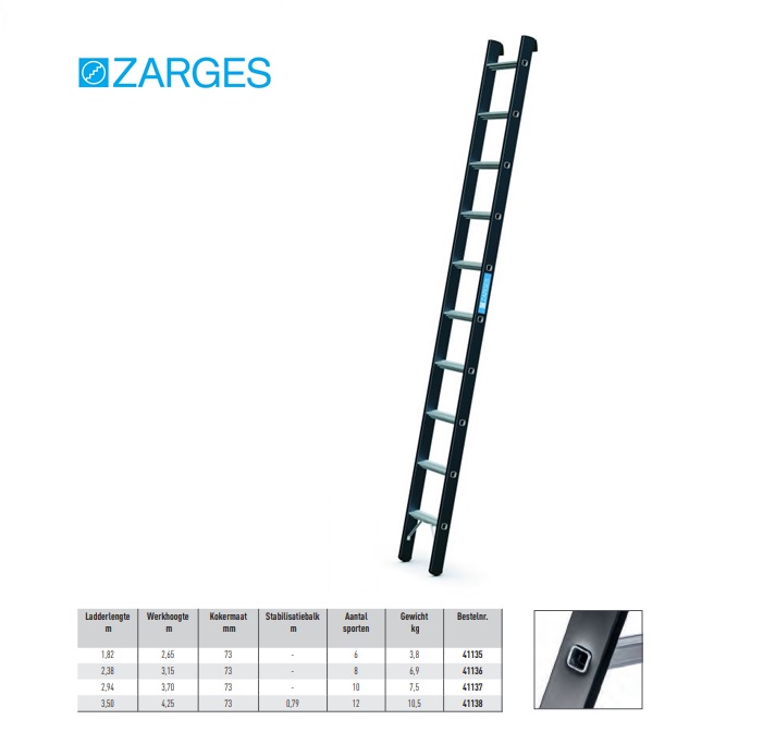 Megastep L, enkele ladder 12 sporten 3,5 m, W hoogte 4,25 m | DKMTools - DKM Tools