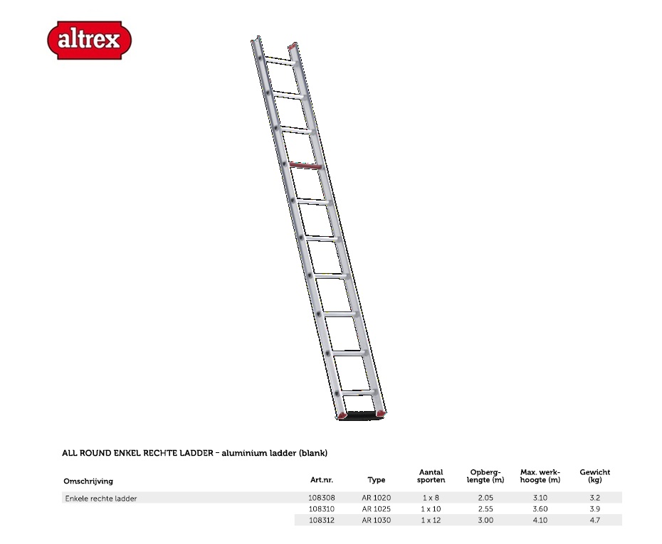 All Round enkel rechte ladder AR 1020 1 x 8