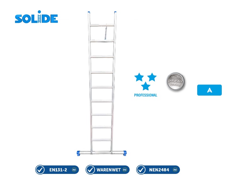 Enkele ladder 9 sp met stabiliteitsbalk 2,50 m W hoogte 3,40 m