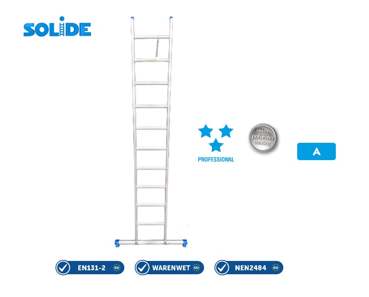 Enkele ladder 10 sp met stabiliteitsbalk 2,75 m W hoogte 3,65 m