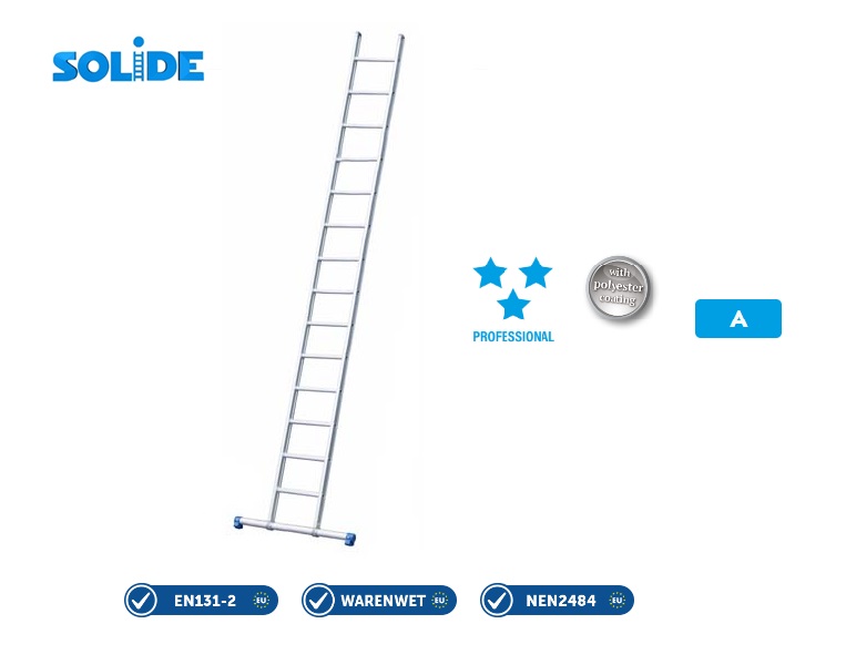 Enkele ladder 14 sp met stabiliteitsbalk 3,75 m W hoogte 4,65 m