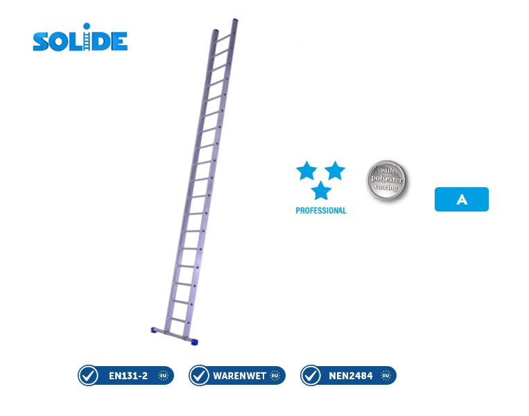 Enkele ladder 18 sp met stabiliteitsbalk 4,75 m W hoogte 5,65 m