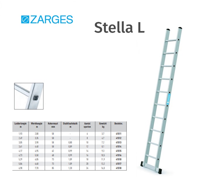 Stella L, enkele ladder 18 Sp nL= 5,29 m | DKMTools - DKM Tools