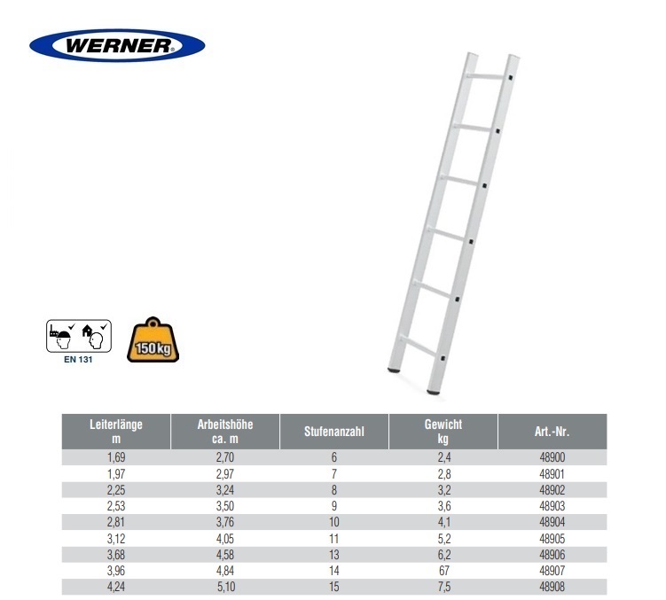 Enkele ladder 6 sp 1,69mtr WH 2,70 mtr